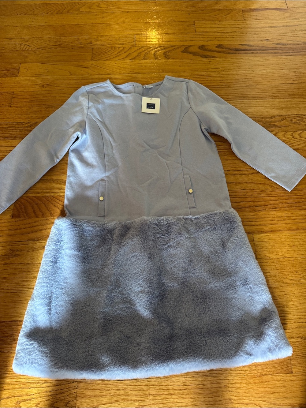 Janie and Jack Light Blue Faux Fur Hem Dress